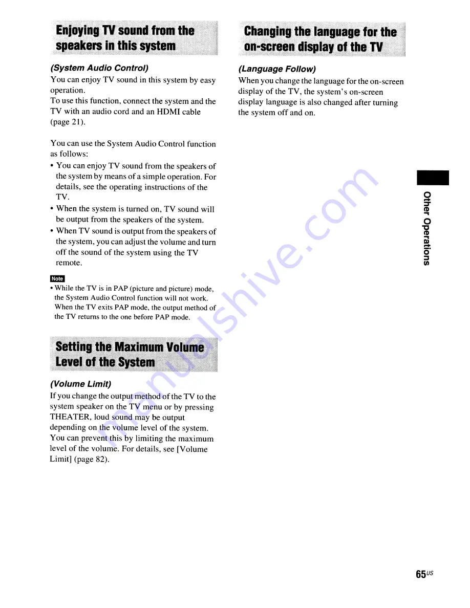 Sony BDV-E300 - Blu-ray Disc™ Player Home Theater System Operating Instructions Manual Download Page 65