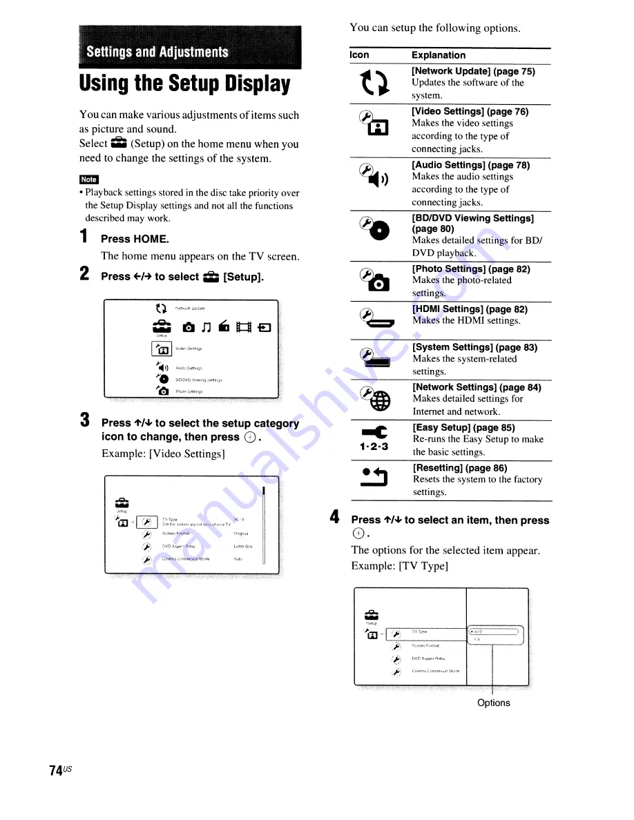 Sony BDV-E300 - Blu-ray Disc™ Player Home Theater System Operating Instructions Manual Download Page 74