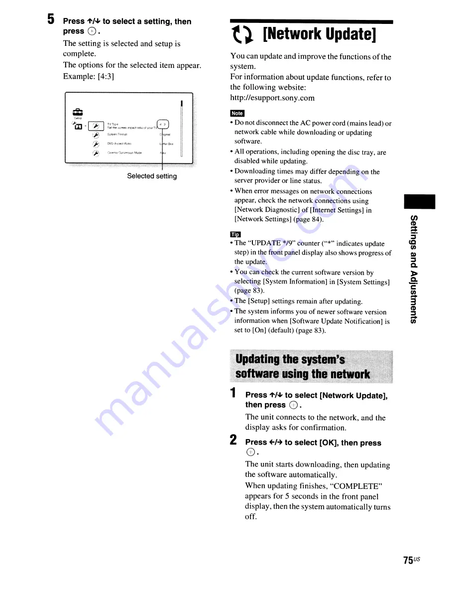 Sony BDV-E300 - Blu-ray Disc™ Player Home Theater System Operating Instructions Manual Download Page 75