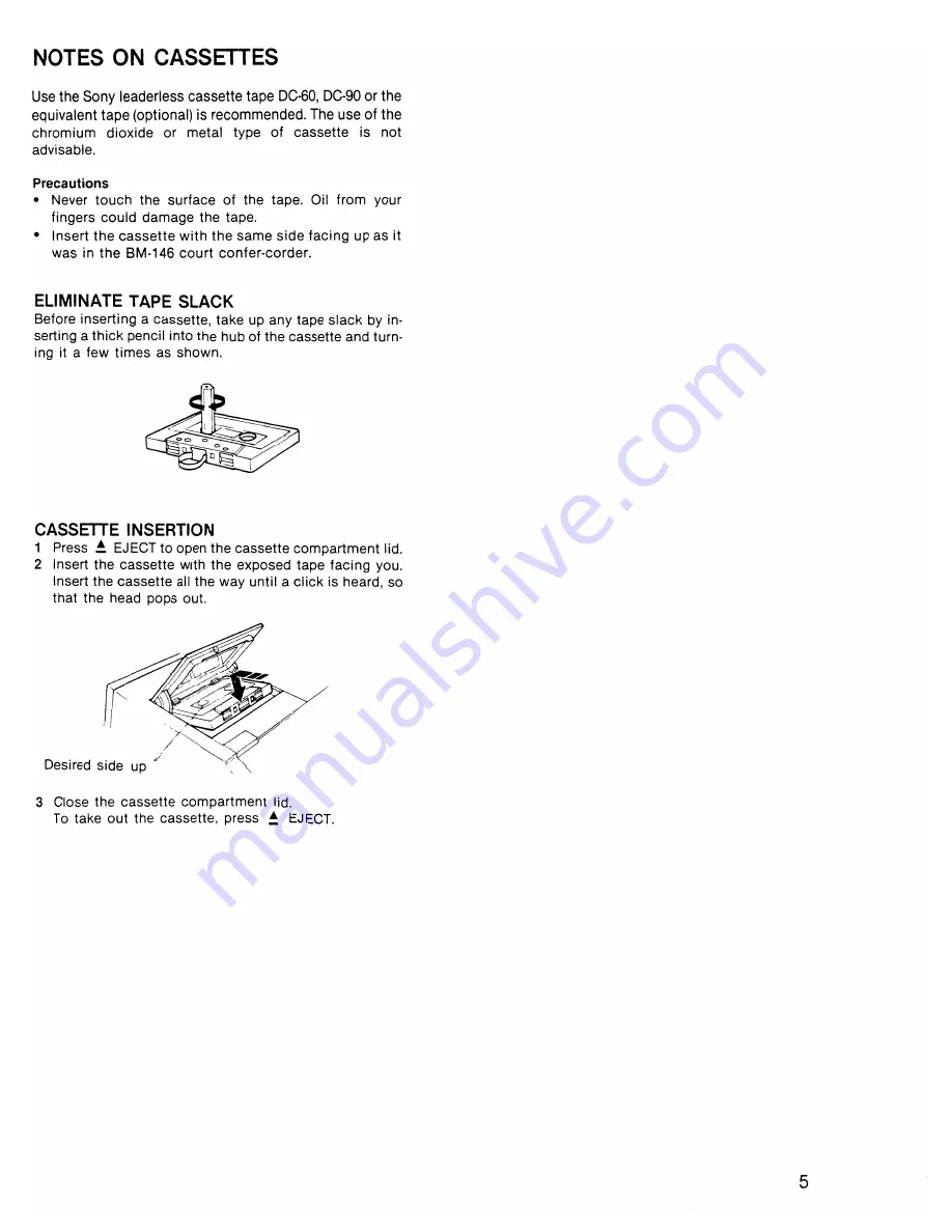 Sony BM147 - Cassette Transcriber Operating Instructions Manual Download Page 5