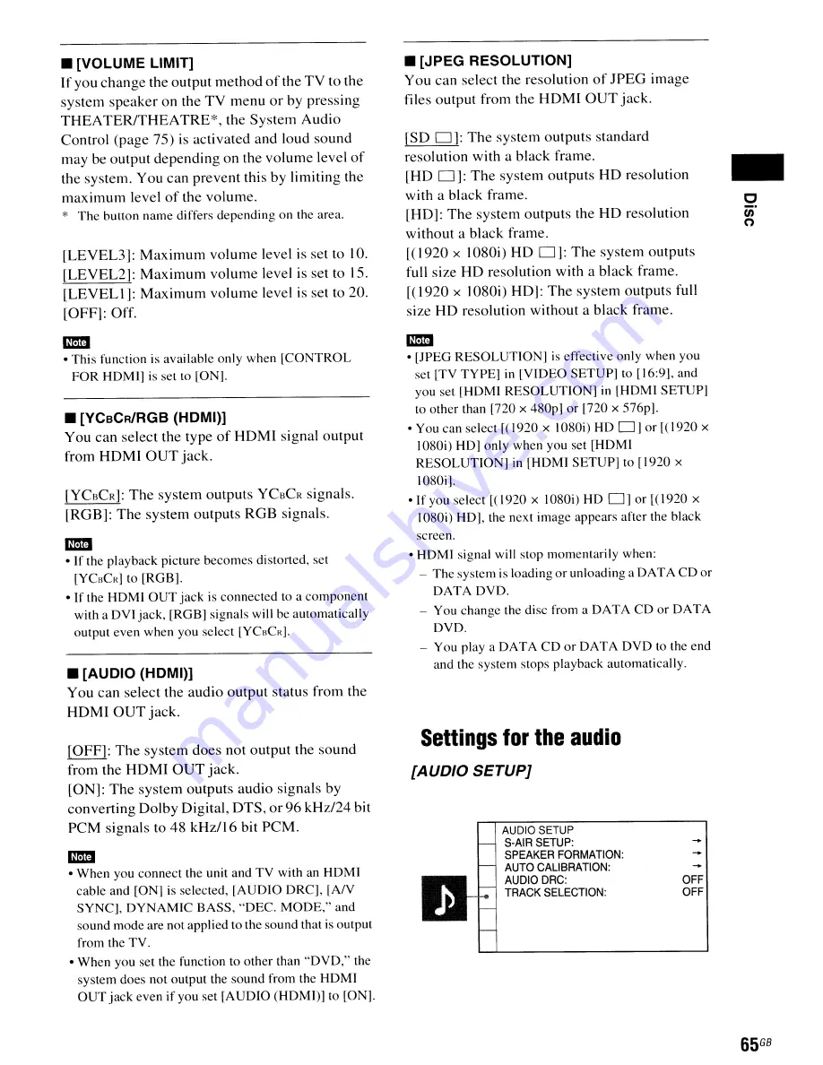 Sony BRAVIA DAV-HDX275 Operating Instructions Manual Download Page 65