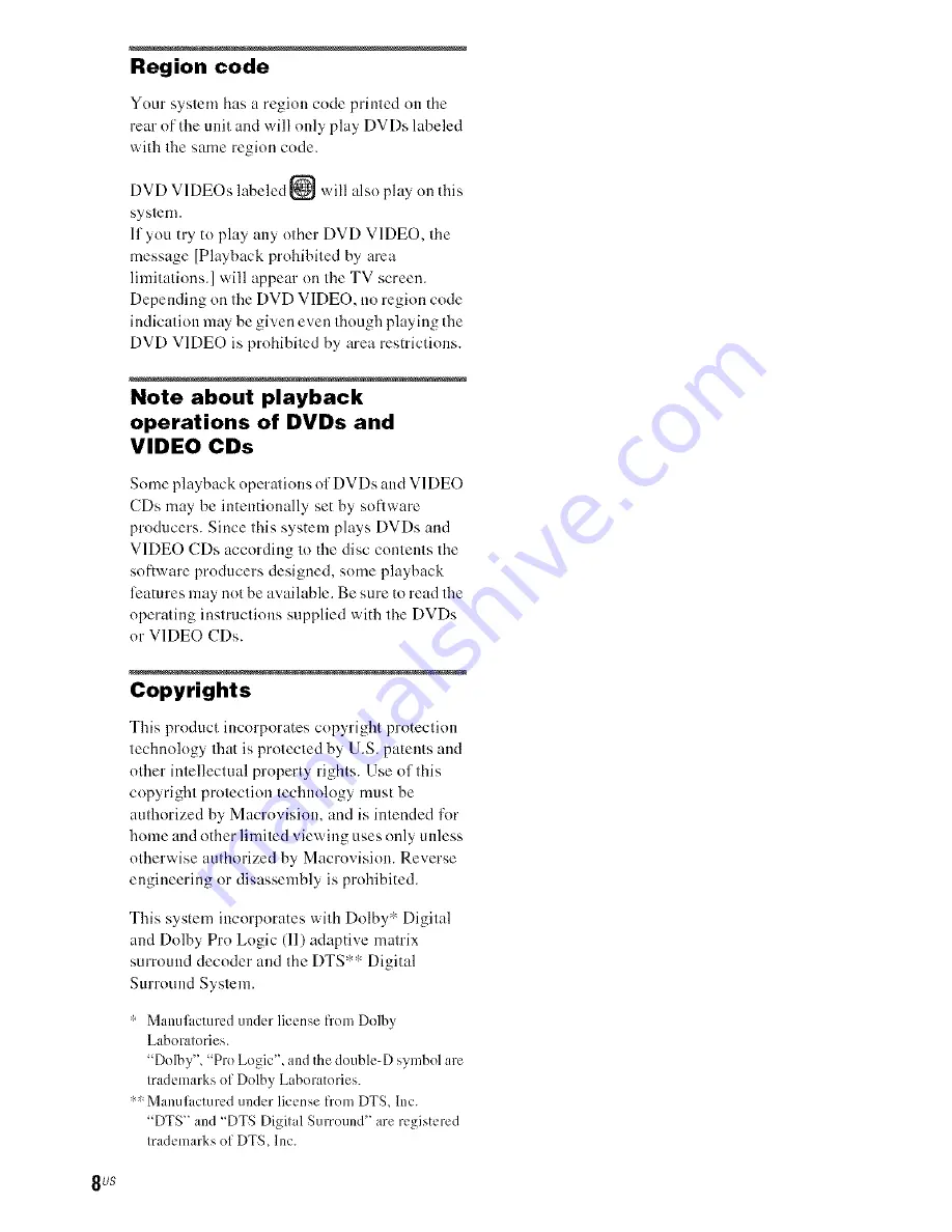 Sony BRAVIA DAV-HDX500 Operating Instructions Manual Download Page 8