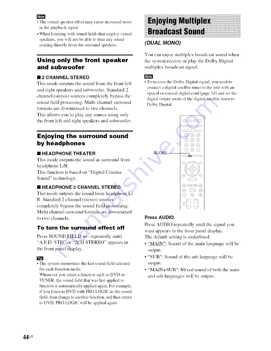 Sony BRAVIA DAV-HDX500 Operating Instructions Manual Download Page 44