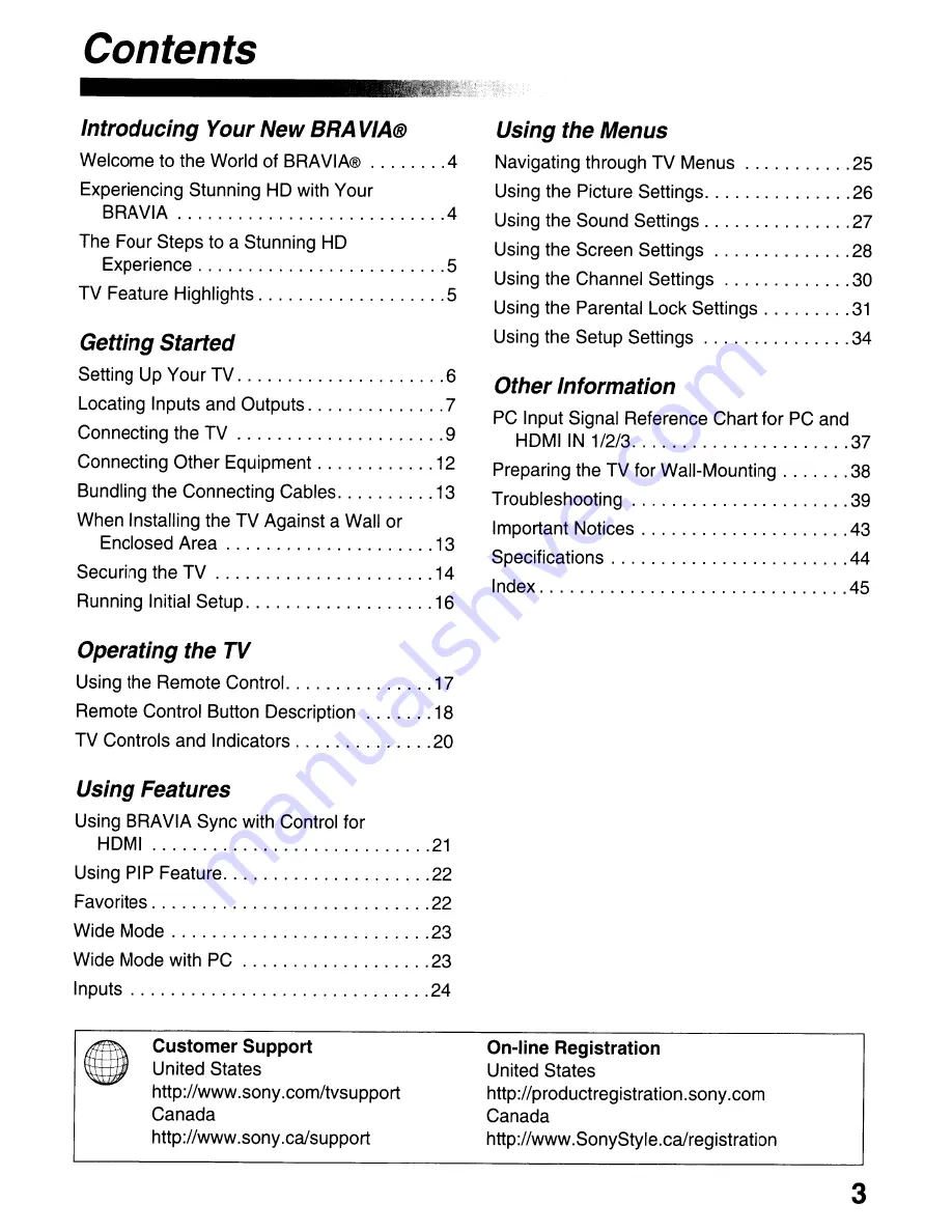 Sony BRAVIA KDL-32L5000 Operating Instruction Download Page 3