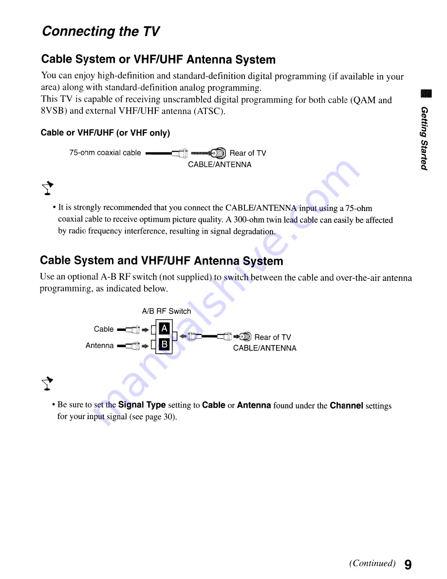 Sony BRAVIA KDL-32L5000 Operating Instruction Download Page 9