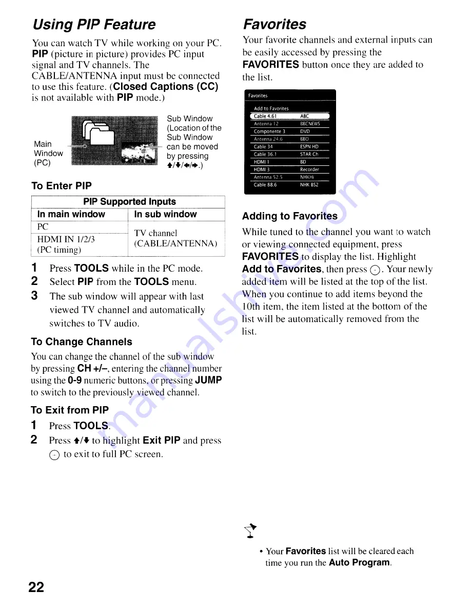 Sony BRAVIA KDL-32L5000 Operating Instruction Download Page 22