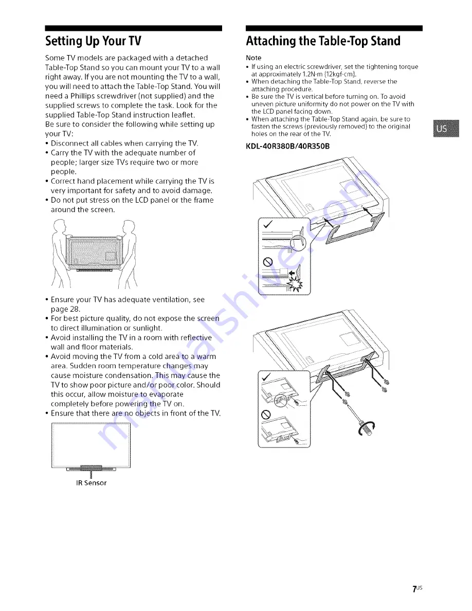 Sony Bravia KDL-32R30OB Operating Instructions Manual Download Page 7