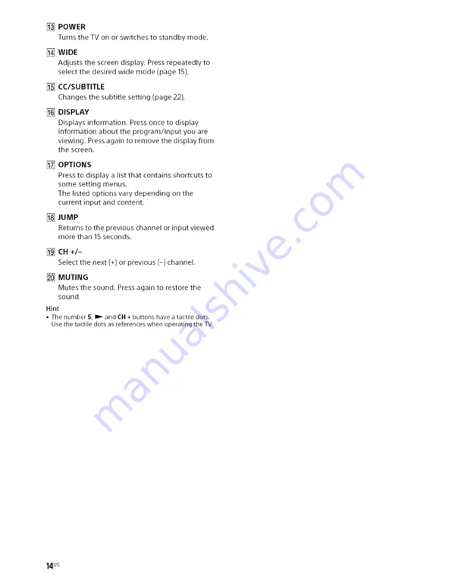 Sony Bravia KDL-32R30OB Operating Instructions Manual Download Page 14