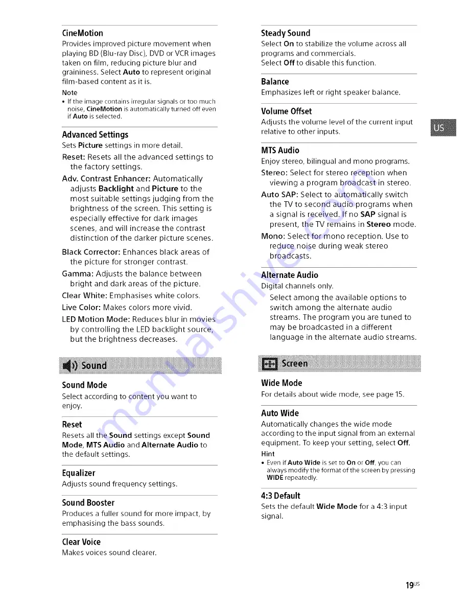 Sony Bravia KDL-32R30OB Operating Instructions Manual Download Page 19