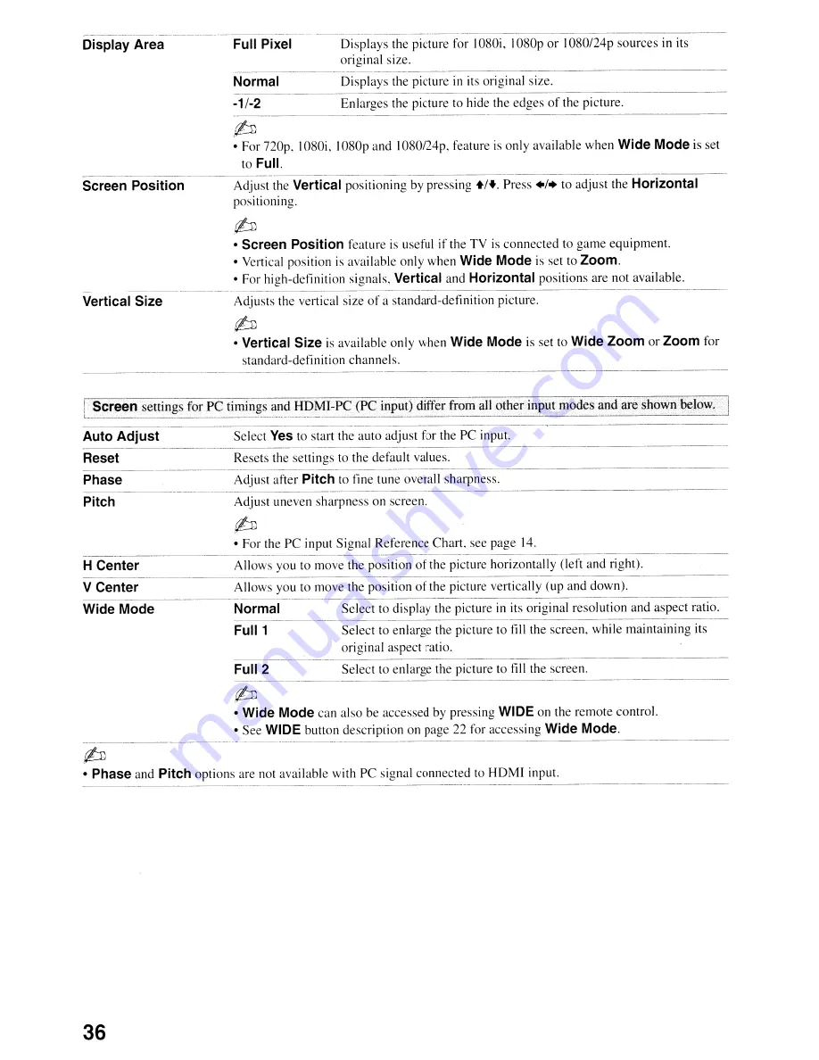 Sony BRAVIA KDL-32XBR6 Operating Instructions Manual Download Page 36