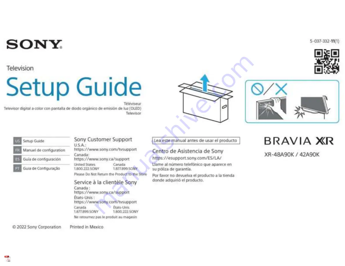 Sony BRAVIA XR-42A90K Скачать руководство пользователя страница 1