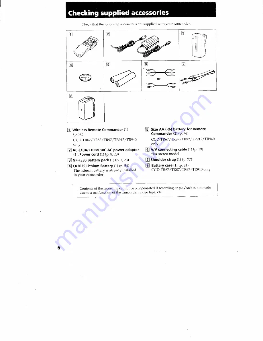 Sony CCD-TR940 - Video Camera Recorder Hi8&trade Скачать руководство пользователя страница 6