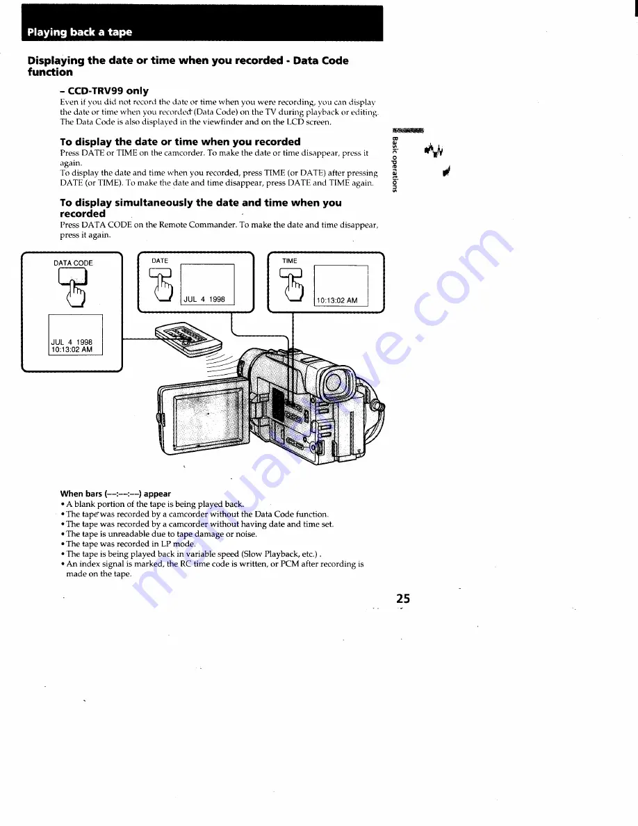 Sony CCD-TRV99 - Video Camera Recorder Hi8&trade Operating Instructions Manual Download Page 26