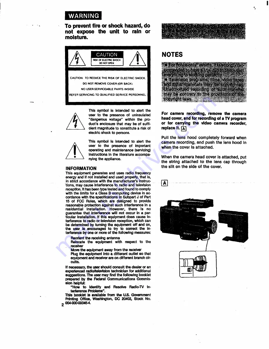 Sony CCD-V8 Operating Instructions Manual Download Page 2