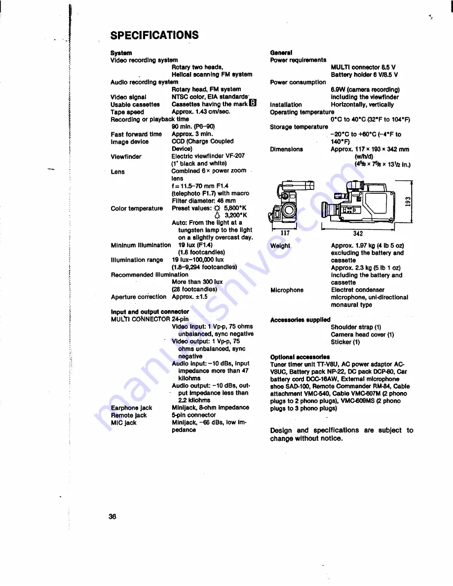 Sony CCD-V8 Operating Instructions Manual Download Page 36