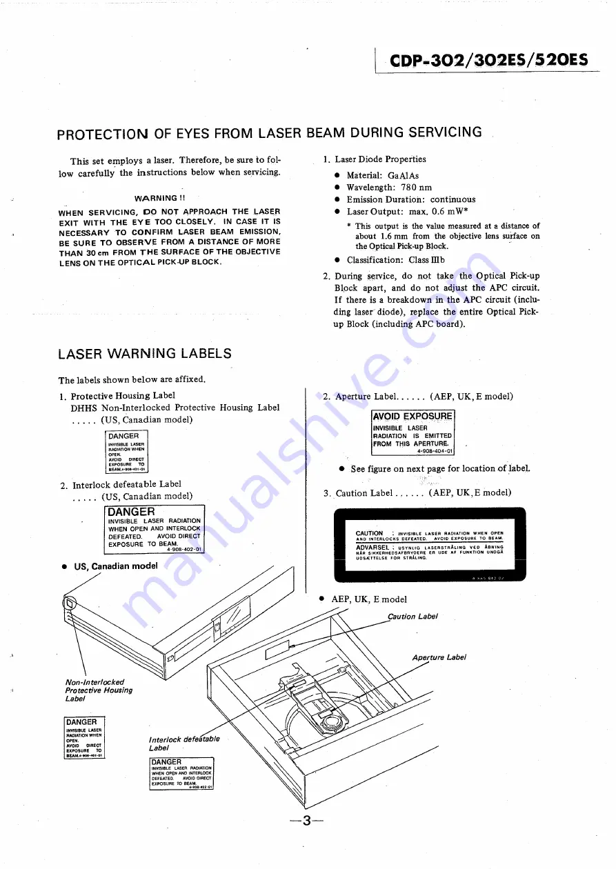 Sony CDP-302 Service Manual Download Page 3