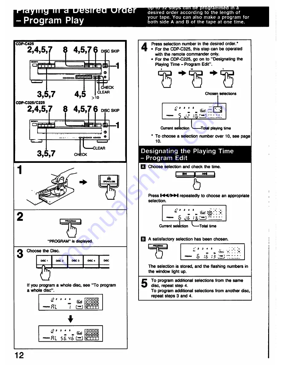 Sony CDP-C225 - Compact Disc Player Operating Instructions Manual Download Page 12