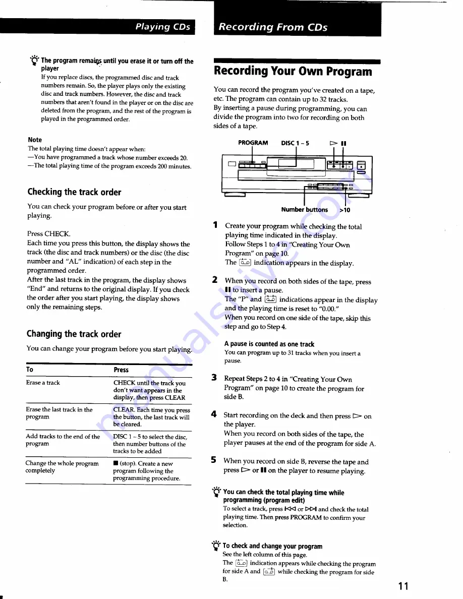 Sony CDP-C265 Operating Instructions Manual Download Page 11