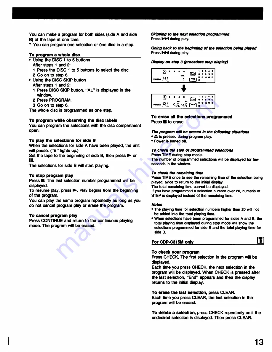 Sony CDP-C312M Operating Instructions Manual Download Page 13