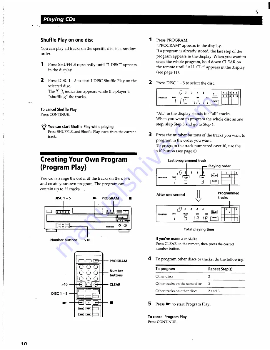 Sony CDP-CA7ES - 5 Disc Cd Changer Operating Instructions Manual Download Page 10