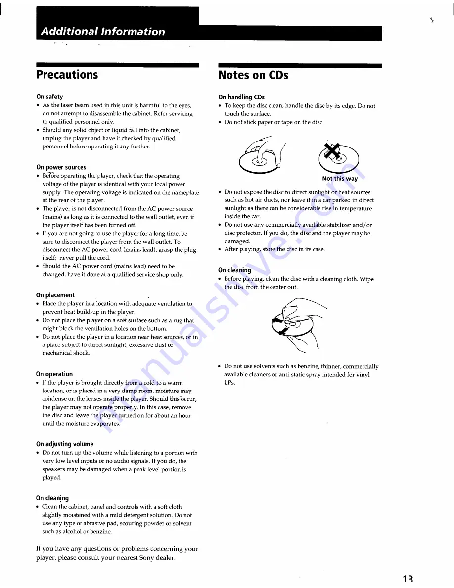 Sony CDP-CA7ES - 5 Disc Cd Changer Operating Instructions Manual Download Page 13