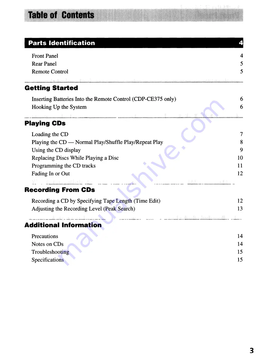 Sony CDP-CE275 - Carousel Cd Player 5 Discs Operating Instructions Manual Download Page 3