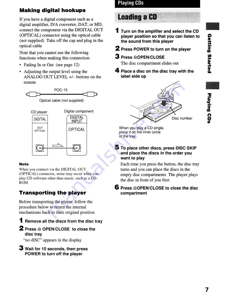 Sony CDP-CE275 - Carousel Cd Player 5 Discs Operating Instructions Manual Download Page 7