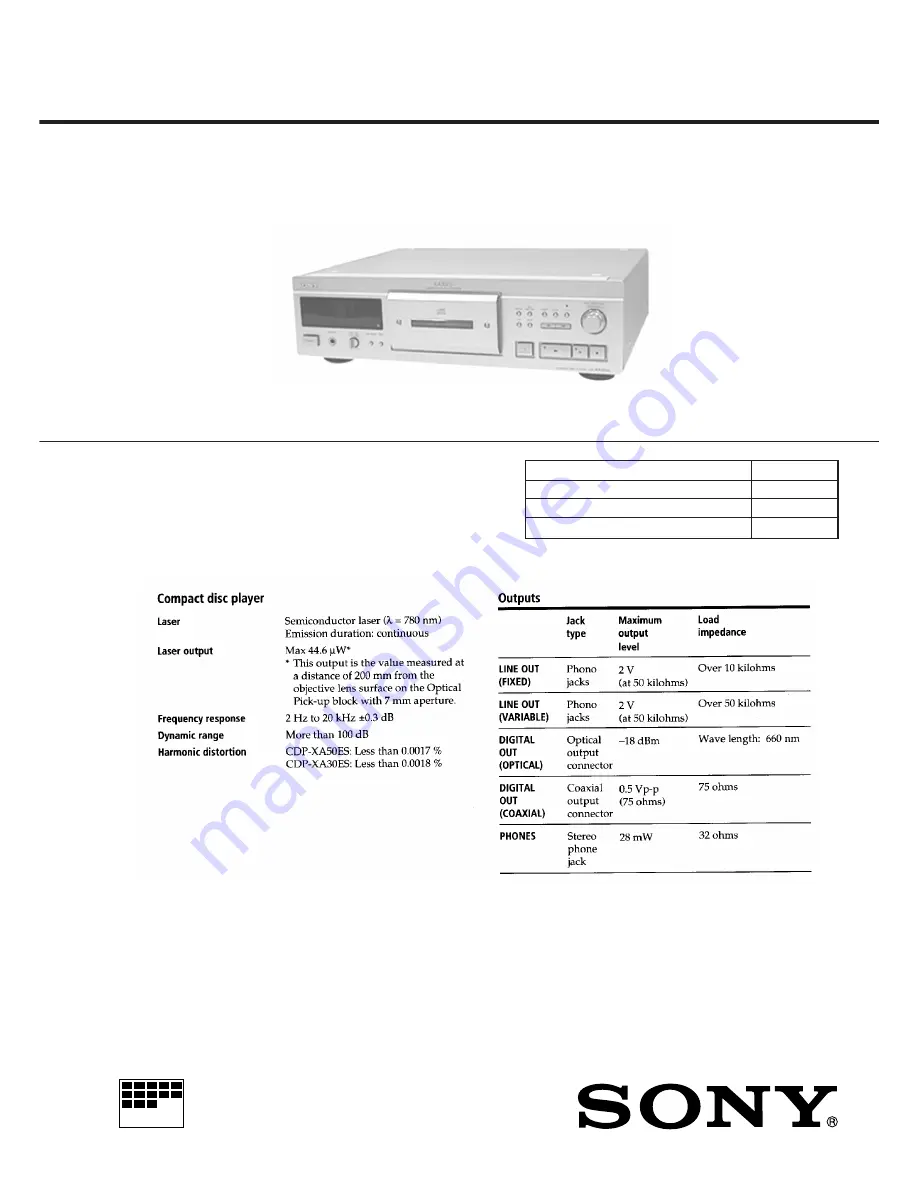 Sony CDP-XA30ES Скачать руководство пользователя страница 1