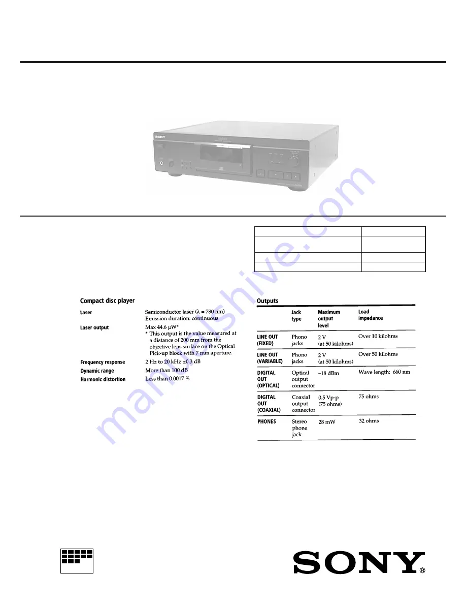 Sony CDP-XA50ES Service Manual Download Page 1