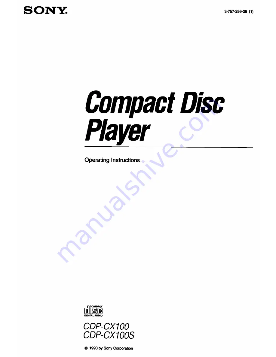 Sony CDPCX100 Operating Instructions Manual Download Page 1