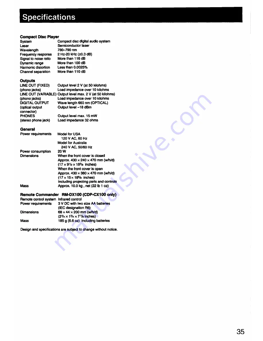 Sony CDPCX100 Operating Instructions Manual Download Page 35