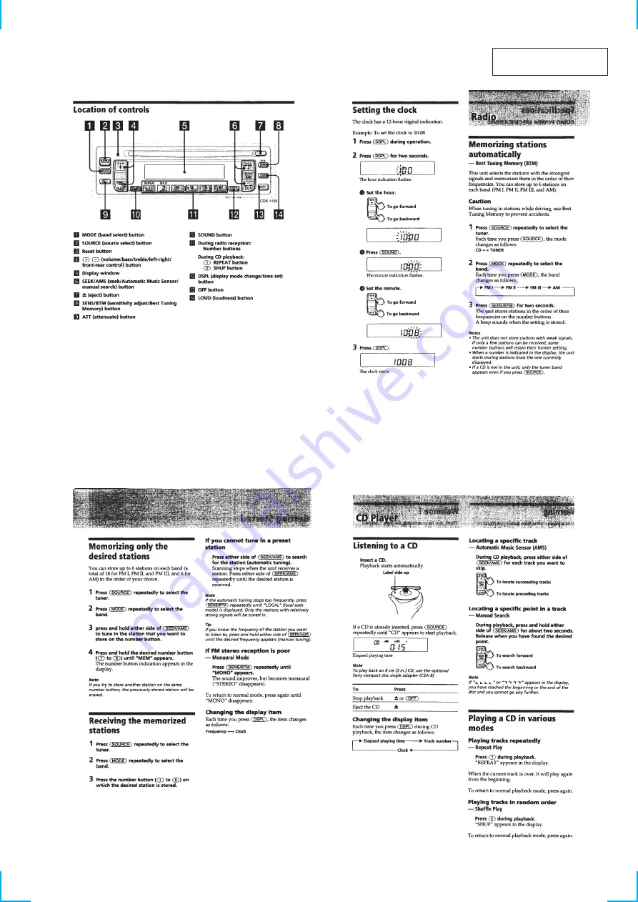 Sony CDX-1150 - Compact Disc Player Скачать руководство пользователя страница 3