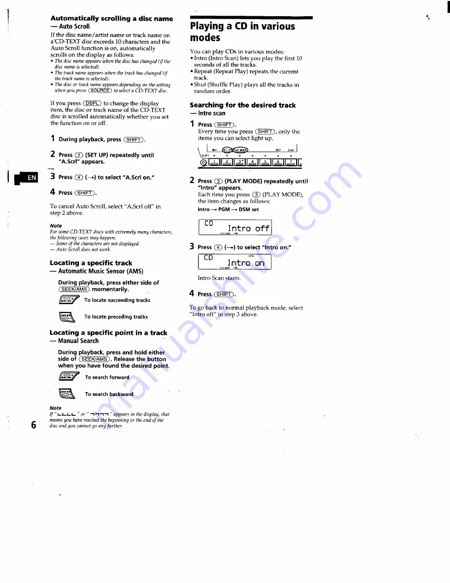 Sony CDX-C860 - Fm/am Compact Disc Player Operating Instructions Manual Download Page 6