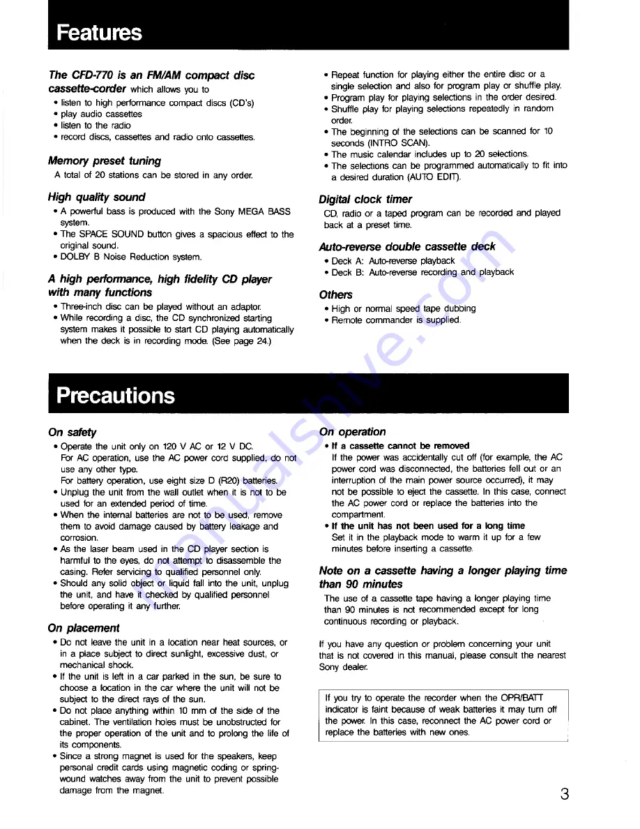 Sony CFD-770 Operating Instructions Manual Download Page 3