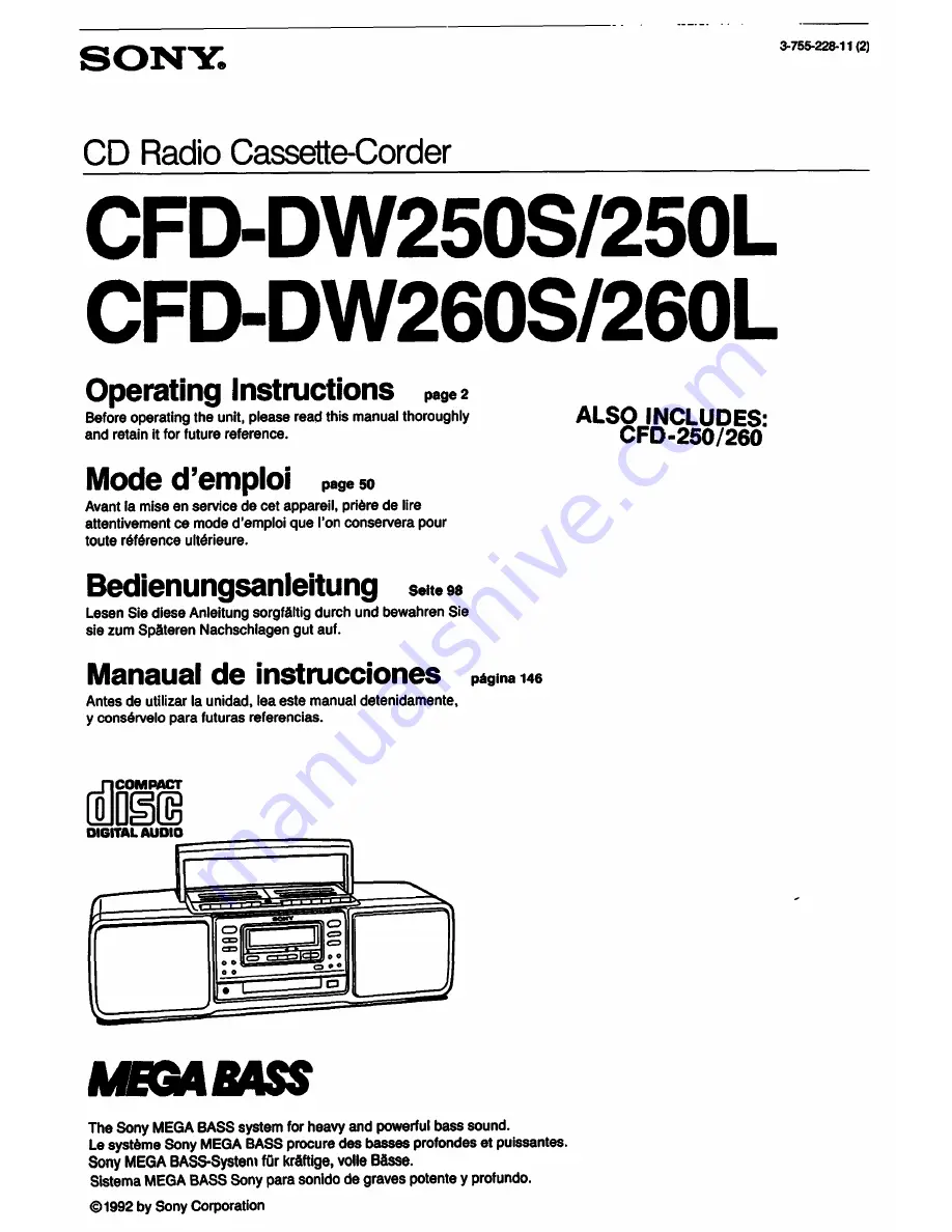 Sony CFD-DW250L Operating Instructions Manual Download Page 1