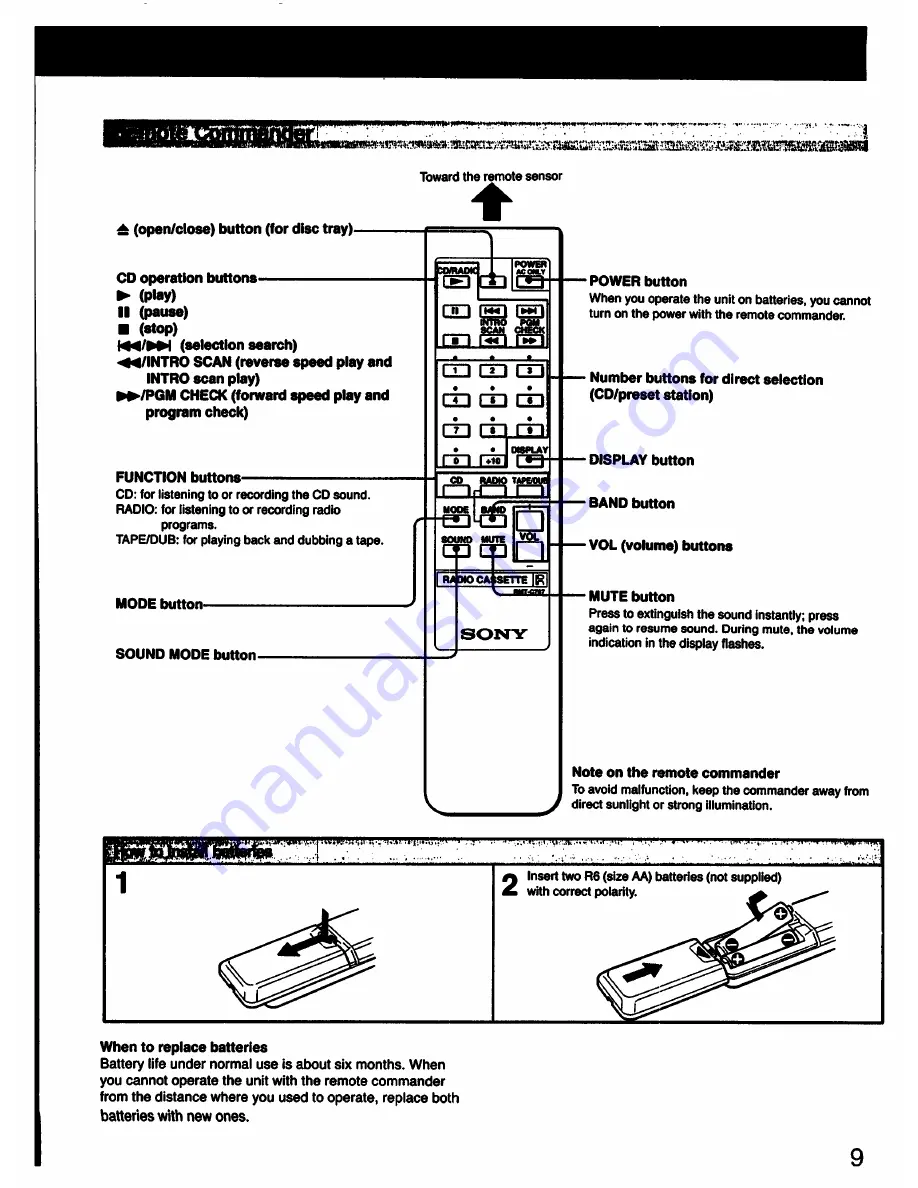 Sony CFD-DW250L Operating Instructions Manual Download Page 9