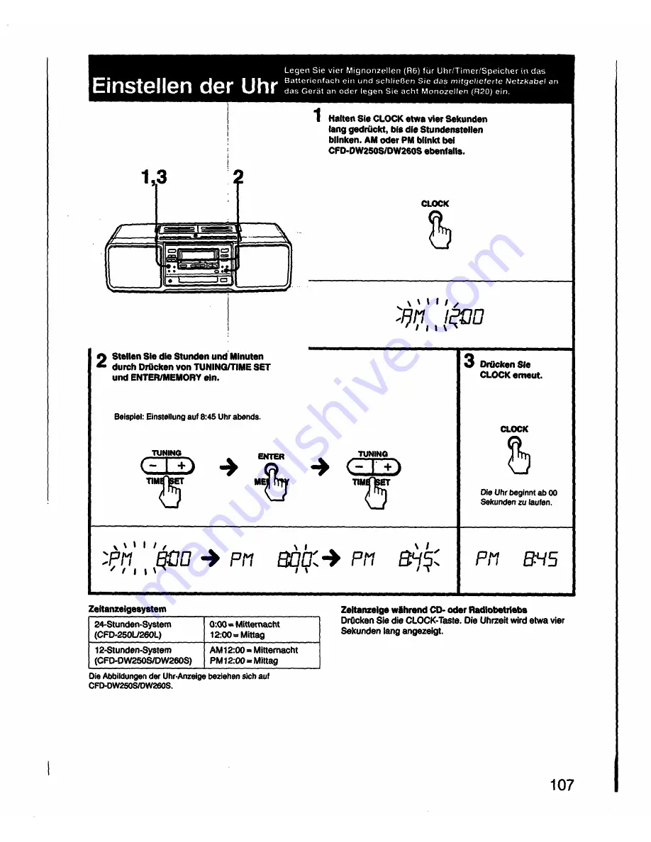 Sony CFD-DW250L Operating Instructions Manual Download Page 107