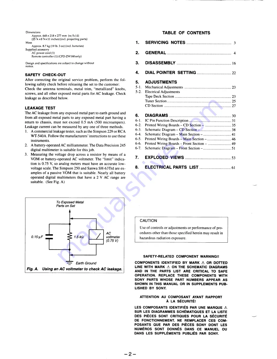 Sony CFD-ZW150 Service Manual Download Page 2