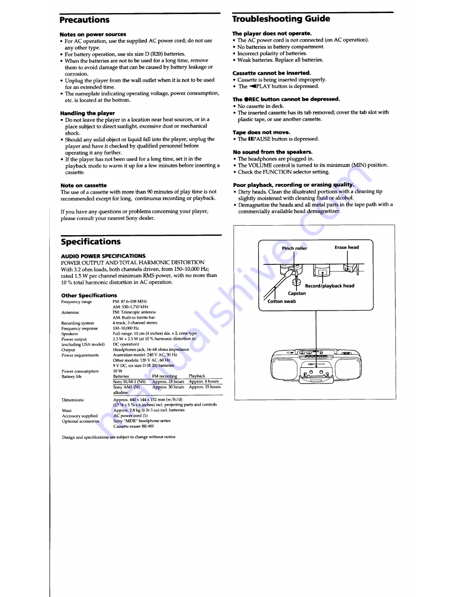 Sony CFS-B11 Operating Instructions Download Page 4