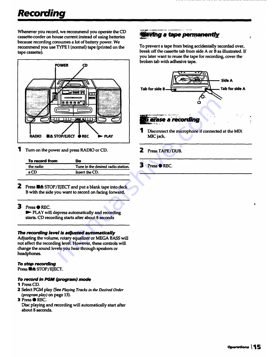 Sony CFS-D550 - Mega Bass Cassette-corder User Manual Download Page 15