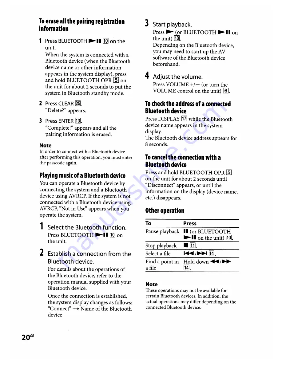 Sony CMT-HX7BT Operating Instructions Manual Download Page 20