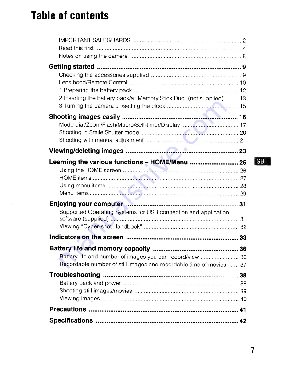 Sony Cyber-shot DSC-H50 Instruction Manual Download Page 7