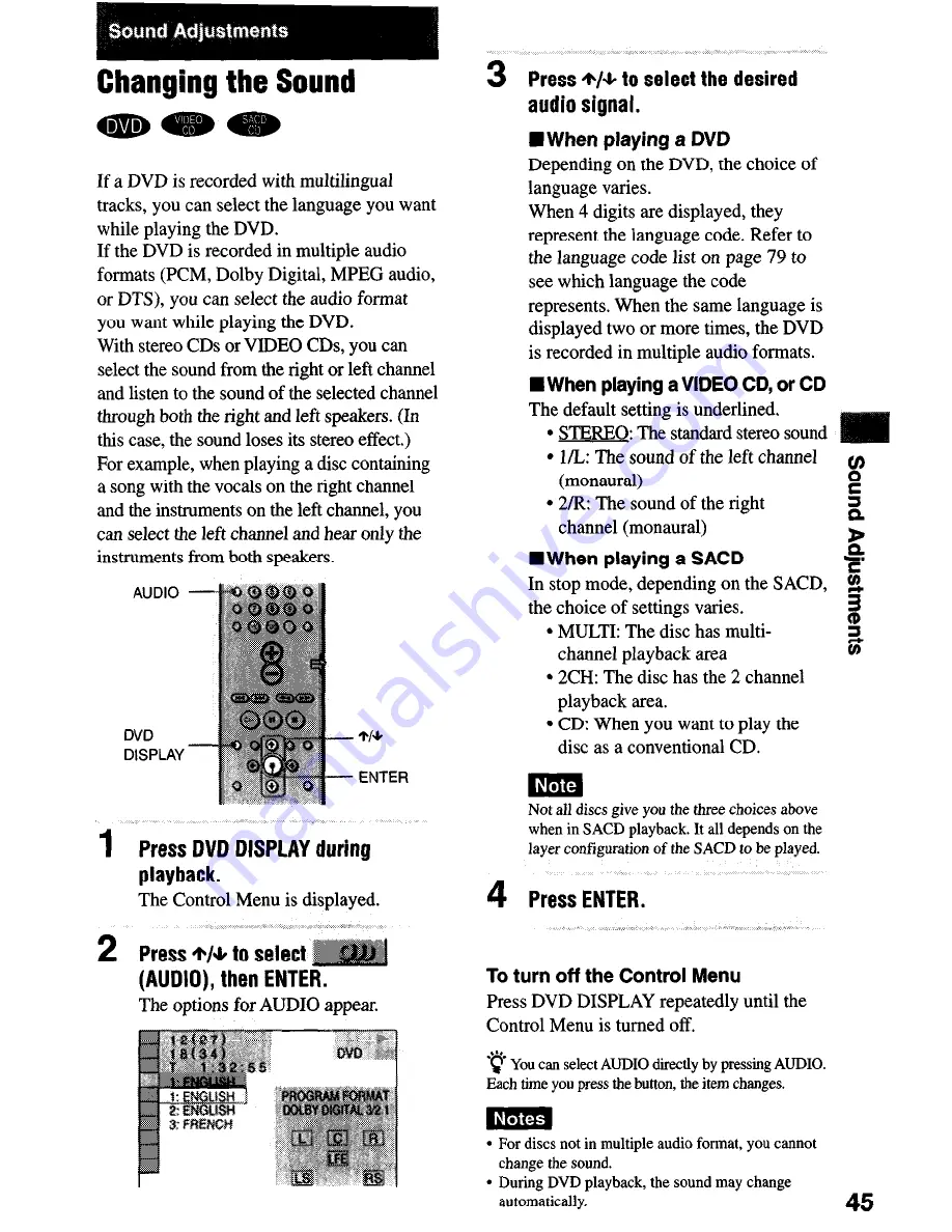 Sony DAV-S500 - Compact Av System Operating Instructions Manual Download Page 45