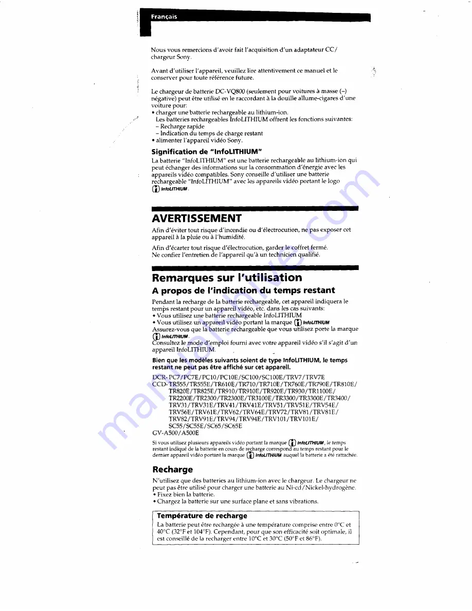 Sony DC-VQ800 Operating Instructions Manual Download Page 15