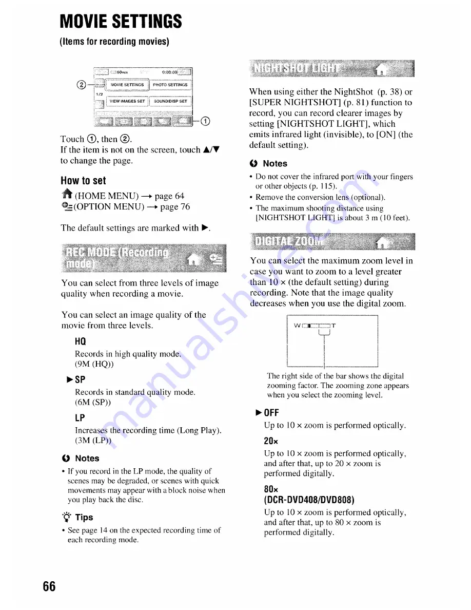 Sony DCR-DVD506 Operating Manual Download Page 66