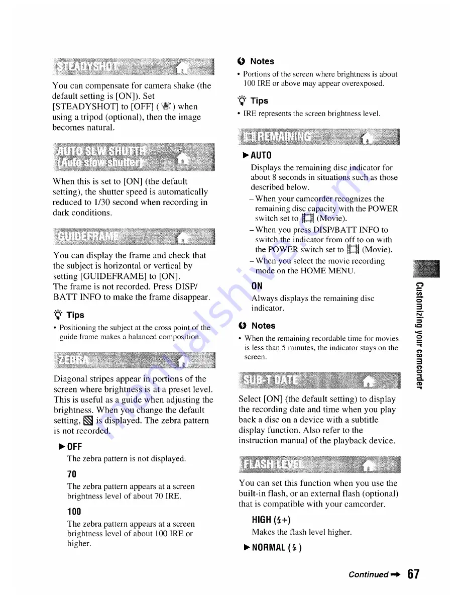 Sony DCR-DVD506 Operating Manual Download Page 67