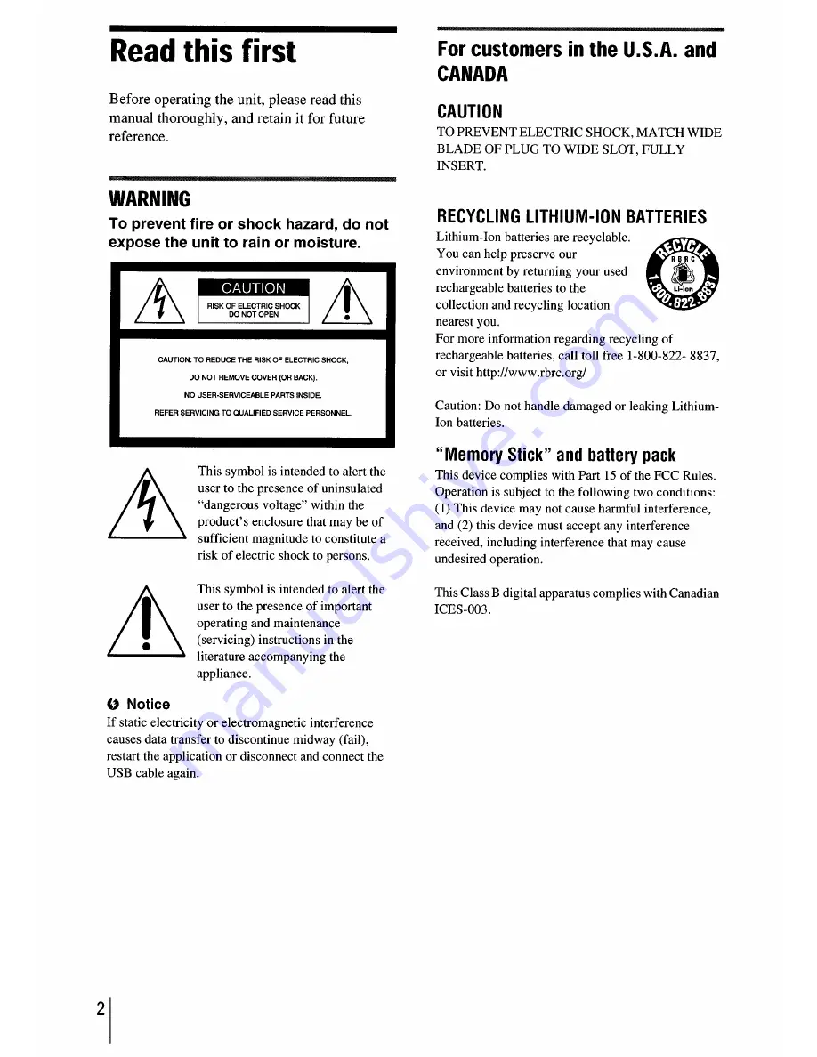 Sony dcr-hc30: DCR-HC40 Operation Manual Download Page 2