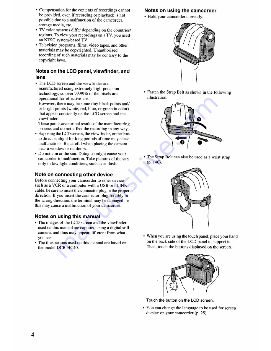 Sony dcr-hc30: DCR-HC40 Operation Manual Download Page 4