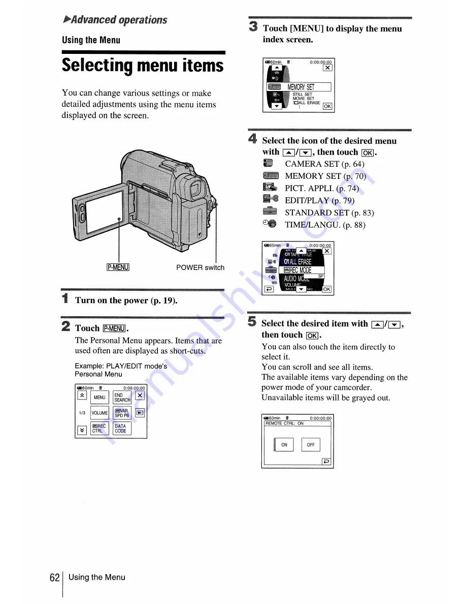 Sony dcr-hc30: DCR-HC40 Operation Manual Download Page 62