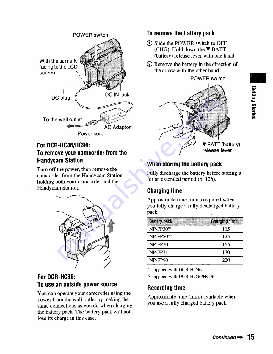 Sony DCR-HC36 - MiniDV Digital Handycam Camcorder Operating Manual Download Page 15